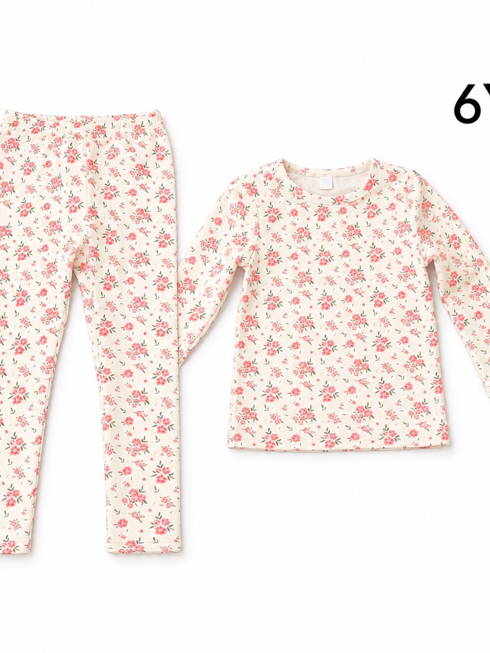 SHEIN Pink Floral Long Sleeve Pajama Set on Cream
